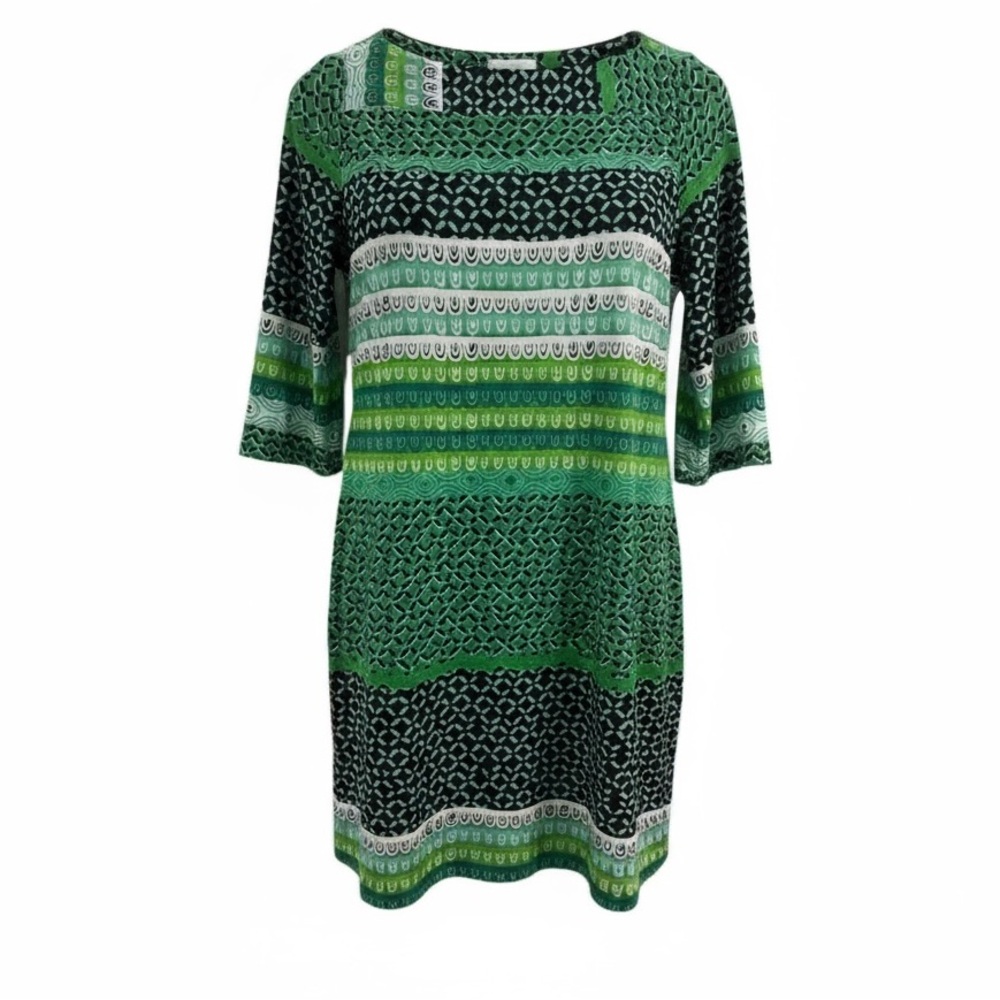 Mini Shift Dress Geometric Boat Neck size 4 Green